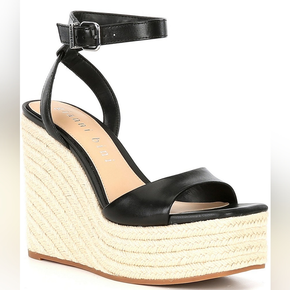 Gianni Bini Senna Leather Jute Platform Wedge Sandals *NEW*